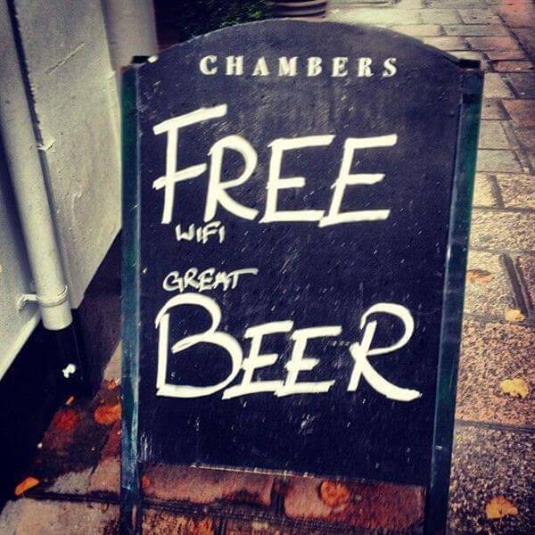 free wifi great beer signage